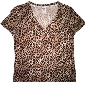 Victorias Secret PINK V-Neck T-Shirt Women's XS Cheetah Print Sleepwear Y2K